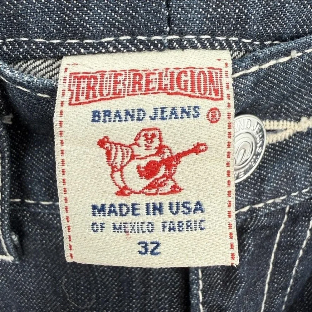 True Religion Straight Jeans Mens 32 Dark Wash Big T Stitching Denim Vintage Y2K